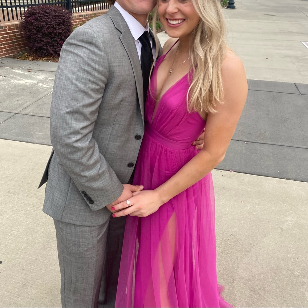 Pink Chiffon Maxi Dress with Slits
